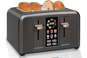 SEEDEEM Toaster 4 Slice, Full Touch control Toaster, LCD Display, 6 Bread Type, 7 Shade Settings, 1.4''Wide Slots，More Time F