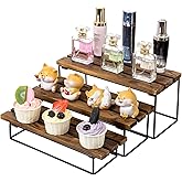 MyGift 3-Tier Rustic Sold Burnt Wood Display Riser Stand – Perfume Organizer, Cupcake Stand, Kitchen Spice Rack, Makeup Shelf