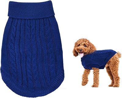 Jodsen Warm Puppy Sweater Small Dogs Knitted Pullover Turtleneck Blue XS-S