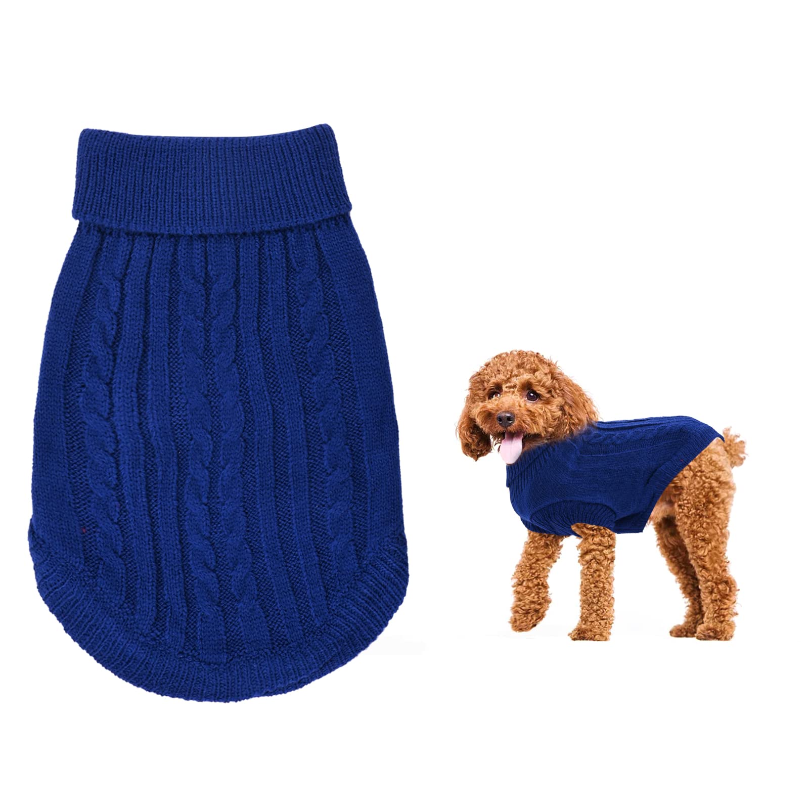 Warm Puppy Sweater for Small Dogs - Knitted Dog Pullover with Soft Turtleneck - Winter Outfit for Welsh Corgi, Yorkshire Terrier, Chihuahua (S, Blue)