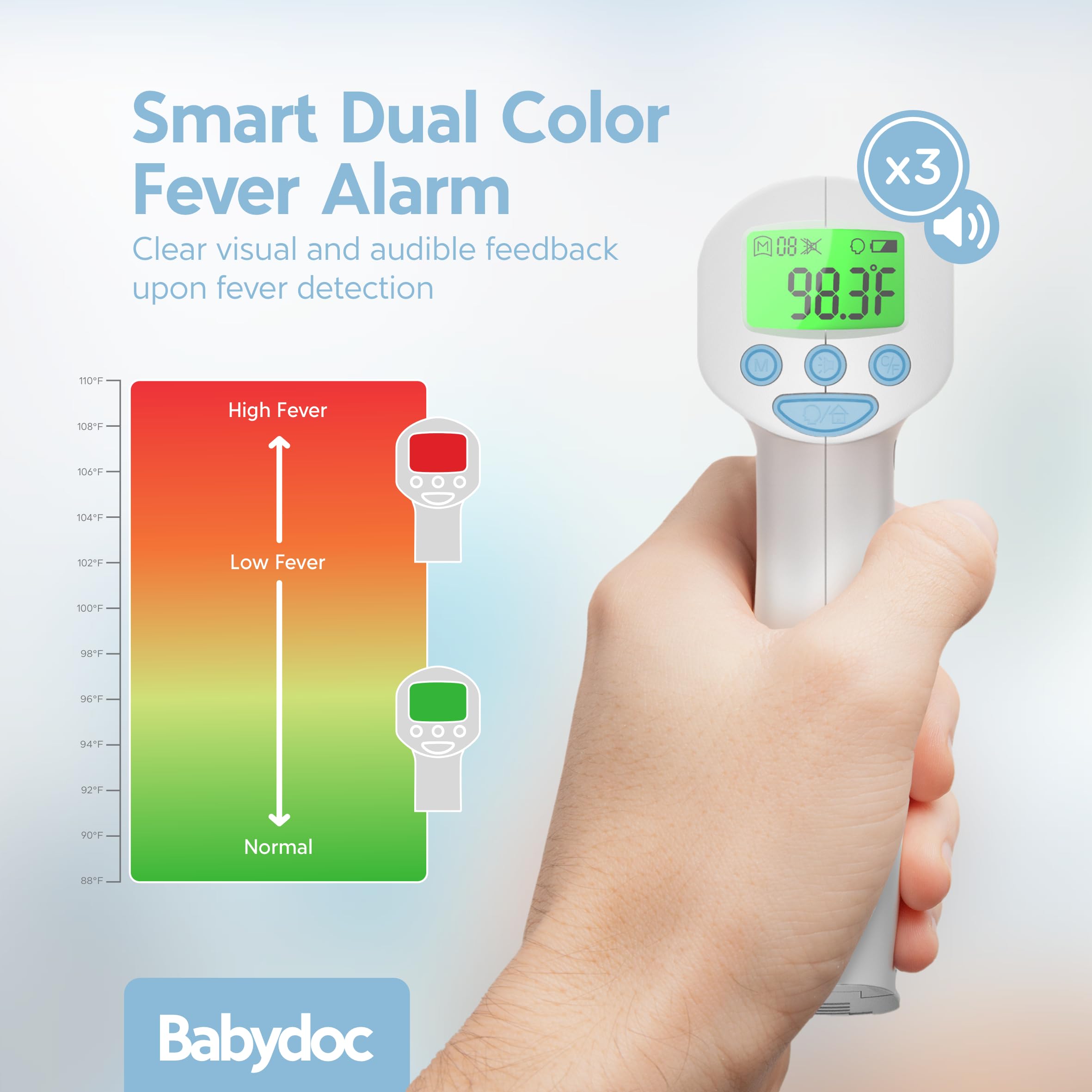 Babydoc Medical Grade FSA-HSA Eligible Baby Thermometer for Kids, AccuTemp German Sensor, 3-in-1 Safe Non-Contact Infrared Forehead Thermometer, Object Mode for Milk or Bathwater, Infants, Children