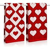 Mindsoft 2 Pcs Valentine's Day Hand Towels 29.5 x 13.4'' Red White Hearts 100% Cotton Bathroom Towel Valentine's Day Decorative Absorbent Bath Towel for Drying Cleaning Kitchen Bathroom Party Supplies