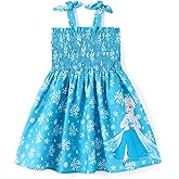 Disney Princess Frozen Elsa Minnie Stitch Toddler Girl Dress Bow Tie Straps Smocked Summer Outfit Birthday Party Clothes 2-9Y