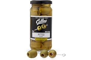 COLLINS CHICAGO Collins Pitted Olives - Popular Garnish for Cocktails, Dirty Martinis, Salads, Cheese Trays, Charcuterie, Snacks, 4oz