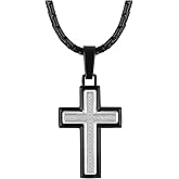 Men's Stainless Steel Two Tone Black Cross Pendant on 24" Rolo Chain Necklace
