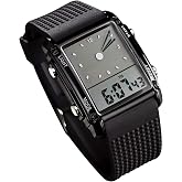 FANMIS Men's Rectangle Analog Digital Sports Watch 50M LED Backlight Watch | Dual Time Alarm, Calendar Multifunctional Alarm Stopwatch 12/24h Rubber Strap Watch Travel And Daily Wear.