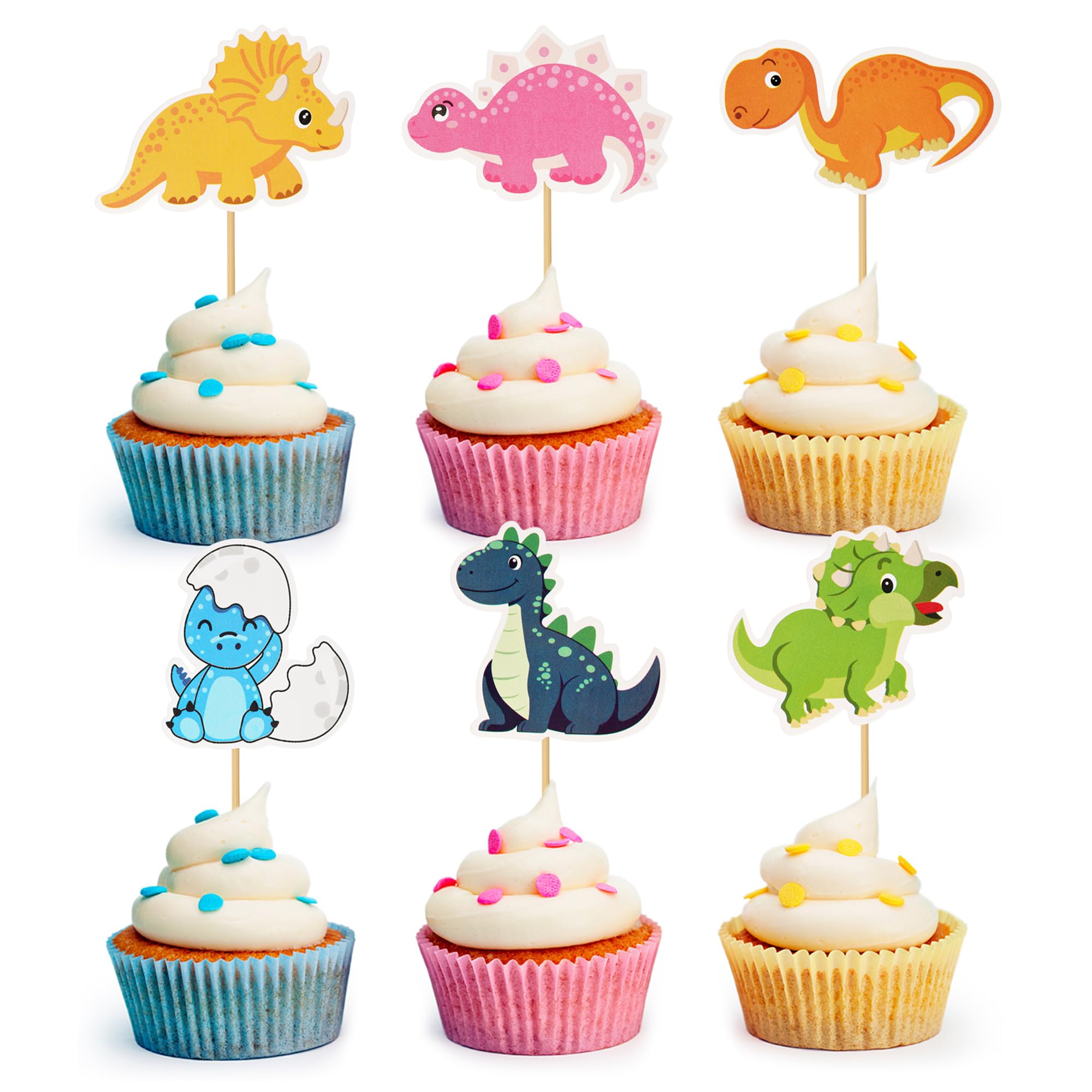 Photo 1 of 24Pcs Dinosaur Cupcake Toppers Picks for Dino Theme Baby Shower Kids Birthday Party Decoration