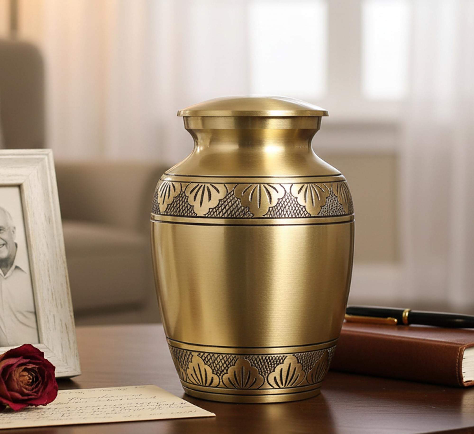 eSplanade Brass Cremation Urn - Memorial Container Jar Pot | Metal Burial Urn (Bronze)