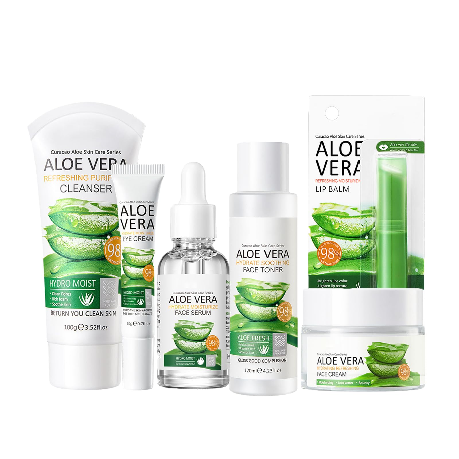 Skincare Set, Skin Care Sets & Kits, 6Pcs Skincare Gift Set for Women & Teenage Girls with Aloe Vera Extracts - Including Cleanser, Toner, Eye Cream, Face Cream, Lip Balm, Face Serum, Pamper Gifts