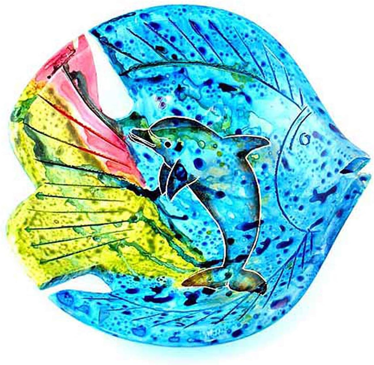 Small Trinket Bowl Fish Shape Stone with Dolphin Design Nautical Theme Decor