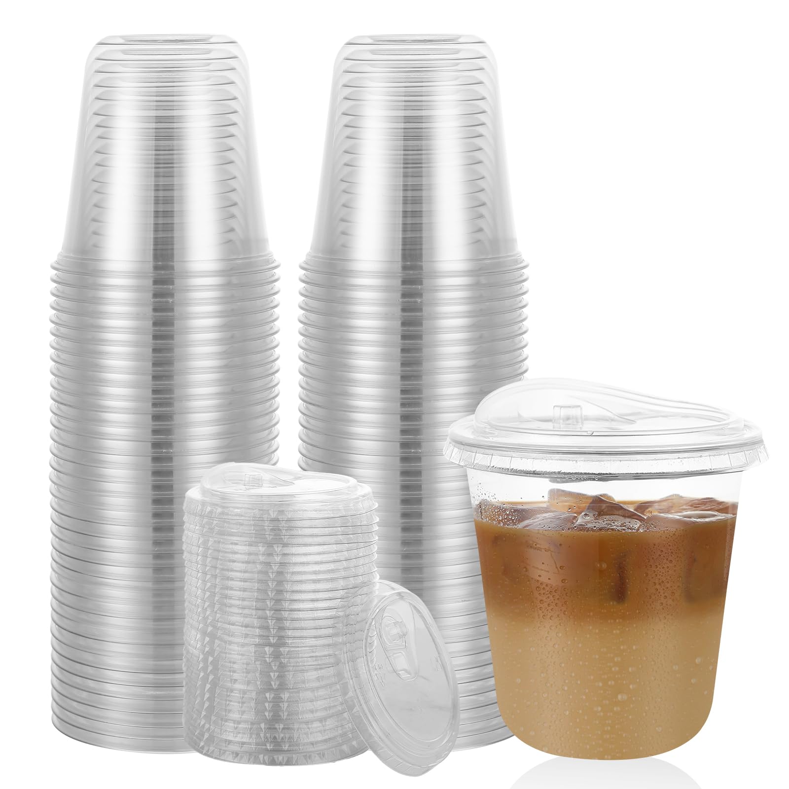 Photo 1 of 50 Sets Clear Plastic Cups with Sip Lids, Disposable Plastic PET Crystal Round Bottom To Go Cup for Iced Coffee, Smoothie, Cold Beverage, Strawless Drinking Cups for Drink Shops Party Catering (12 oz)