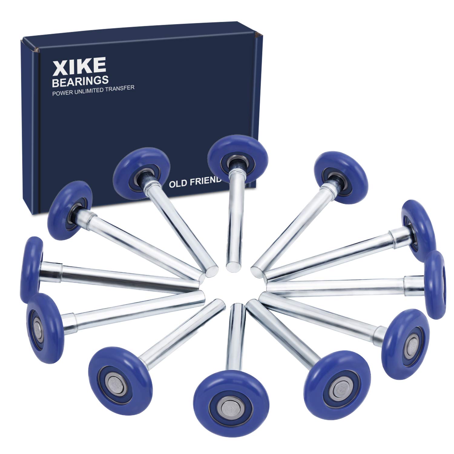 Photo 1 of XiKe 12 Pack Blue 2" Nylon Garage Door Roller 4" Stem, Quiet/Durable and High Load, Use 6200-2RS Double Seals Precision Bearings.
