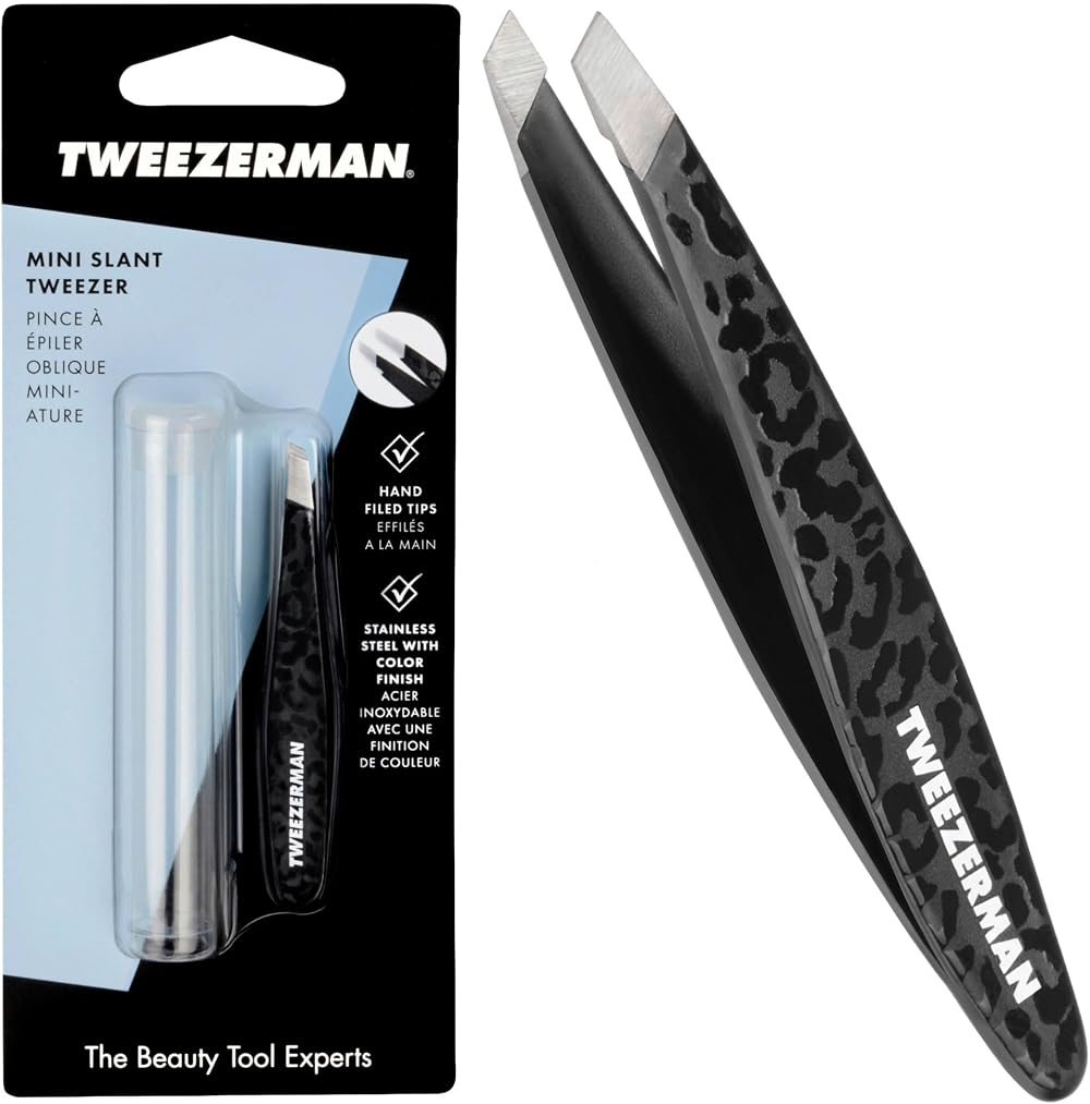Tweezerman Black Leopard Mini Slant Tweezer Professional Stainless Steel