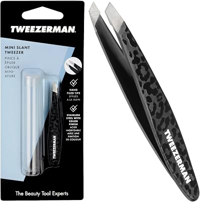 Tweezerman Black Leopard Mini Slant Tweezer Professional Stainless Steel