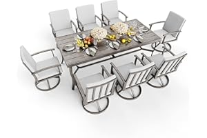 HAPPATIO Aluminum 9 Piece Patio Dining Set, Outdoor Swivel Dining Chairs and Dining Table, Aluminum Outdoor Dining Set for 8, Patio Dining Furniture with Washable Cushions (Gray)