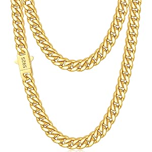 Lovjewl 7mm Cuban Chain 18K Gold Plated 925 Sterling Silver Chain Necklace for Men, Stainless Steel Sturdy Mens Chains Neckla