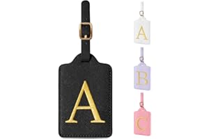 IZUZTA Personalized Initial Luggage Tags for Suitcase TSA Approved, Black Leather Cute Luggage Tag with Privacy Cover Name Card, Embroidered Custom Luggage Tags Travel Backpack Tags Gifts for Women Kids(A)