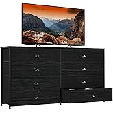 Furnulem Wide Dresser with 8 Fabric Drawers, TV Entertainment Center with Storage for 55'' TV, Large Chest of Drawers for Bedroom, Living Room, Dorm, Closet, Entryway, Wood Top (Black Oak)