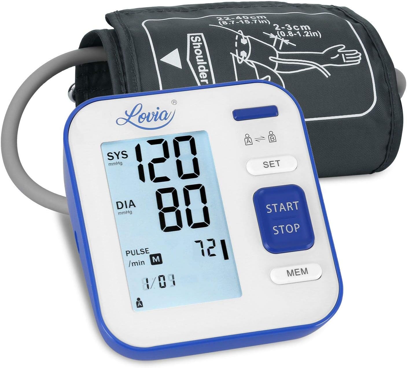 Blood Pressure Monitor, Lovia Upper Arm Blood Pressure Monitor, Digital Automatic Measure Blood Pressure And Heart Rate Pulse, Large Screen, 2x120 Memory Capacity , FDA / CE Certified