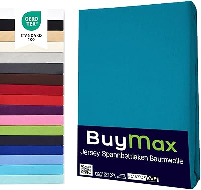 Buymax Topper Spannbettlaken 140x200 cm Spannbetttuch 100% Baumwolle Jersey für Matratzentopper bis 12 cm Matratzenhöhe Bettlaken für Boxspringbett Topper, Petrol