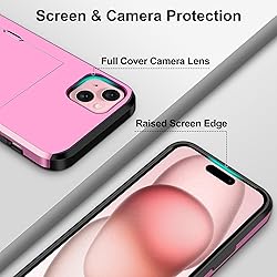 SAMONPOW for iPhone 15 Case with Card Holder Heavy