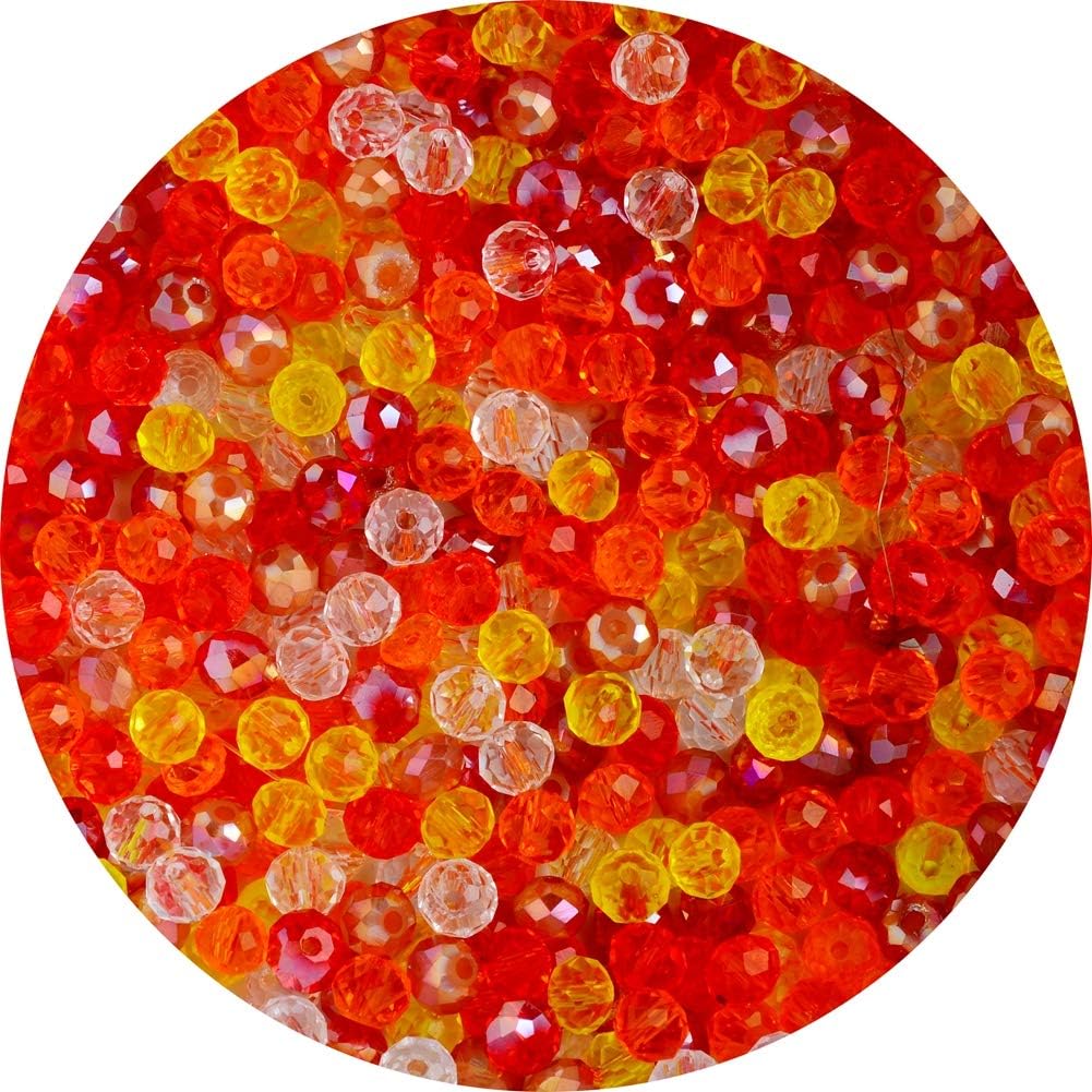 Crystal Glass Beads Orange 6mm 500pcs Briollete Rondelle Faceted Spacer Bead Sparkle AB Loose Beading Charms DIY for Bracelet Earring Necklace Jewelry Making Craft Art Decoration (Orange Mixed, 4x6mm)