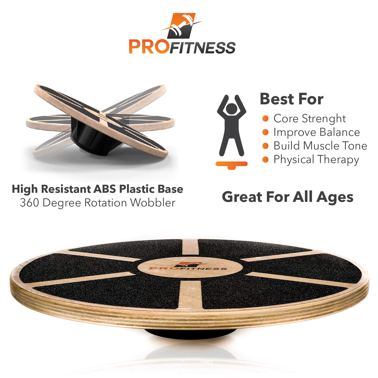ProFitness Wooden Balance Board (15.5inch by 3.1inch) Exercise