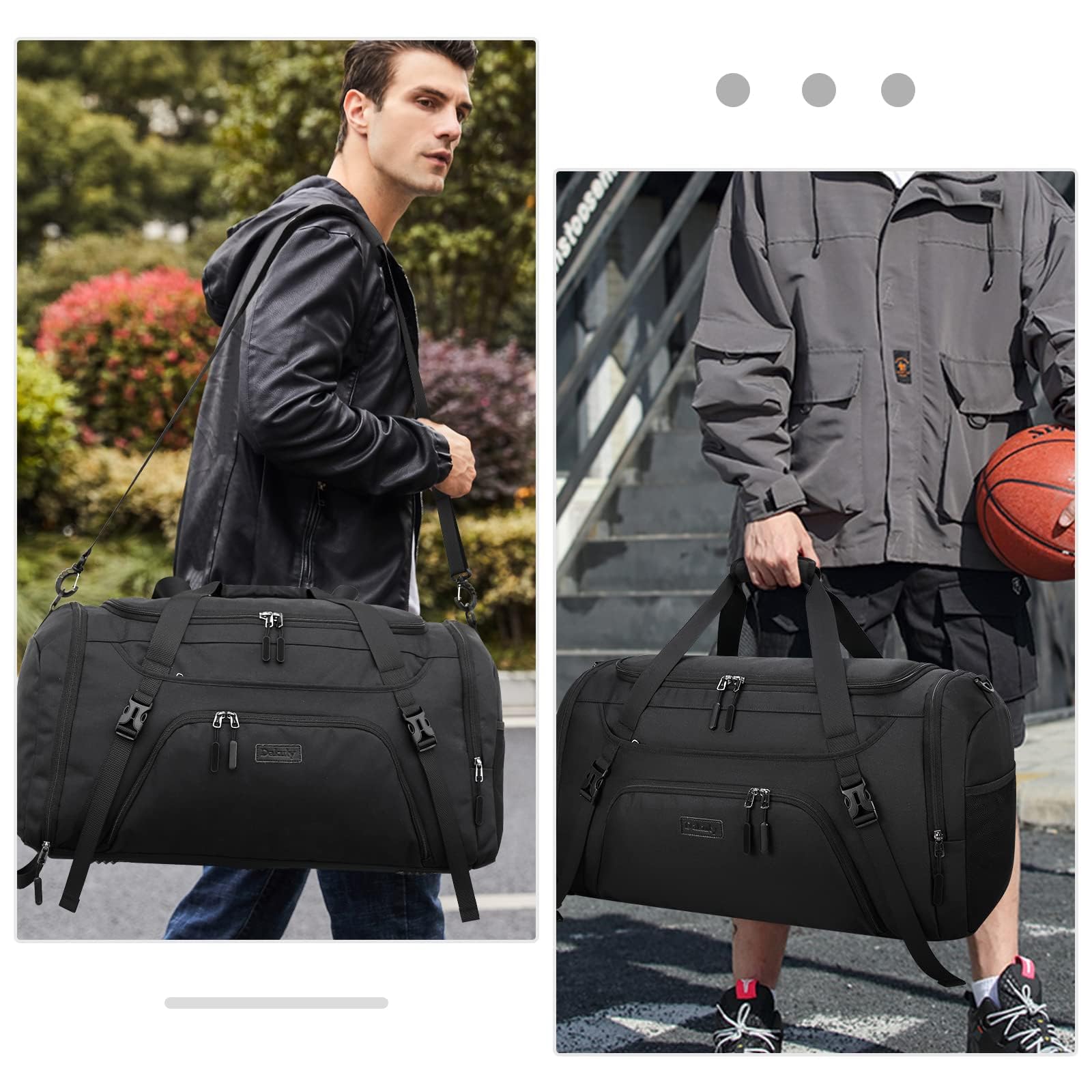 Gym Duffle Bag for Women Men 40L Waterproof Sports Travel Duffel Bags with Shoe Compartment,Wet Pocket Large Weekender Overnight with Toiletry Bag,Black