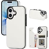 JOYAKI Compatible with iPhone 17 Wallet Case with Card Holder, PU Leather Kickstand Card Slots Case with Screen Protecor, Double Magnetic Clasp and Durable Shockproof Cover 6.3 "-White