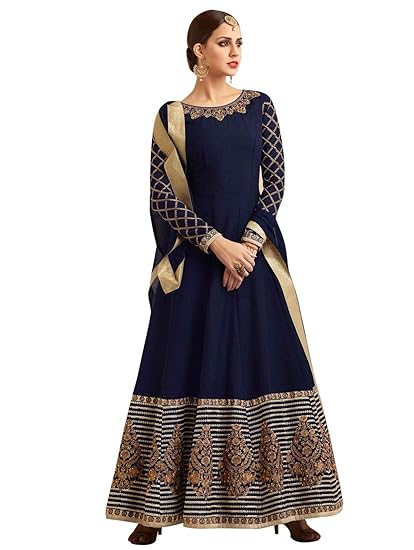 Womens Designer Blue georgette Semi-Stitched Anarkali Dress