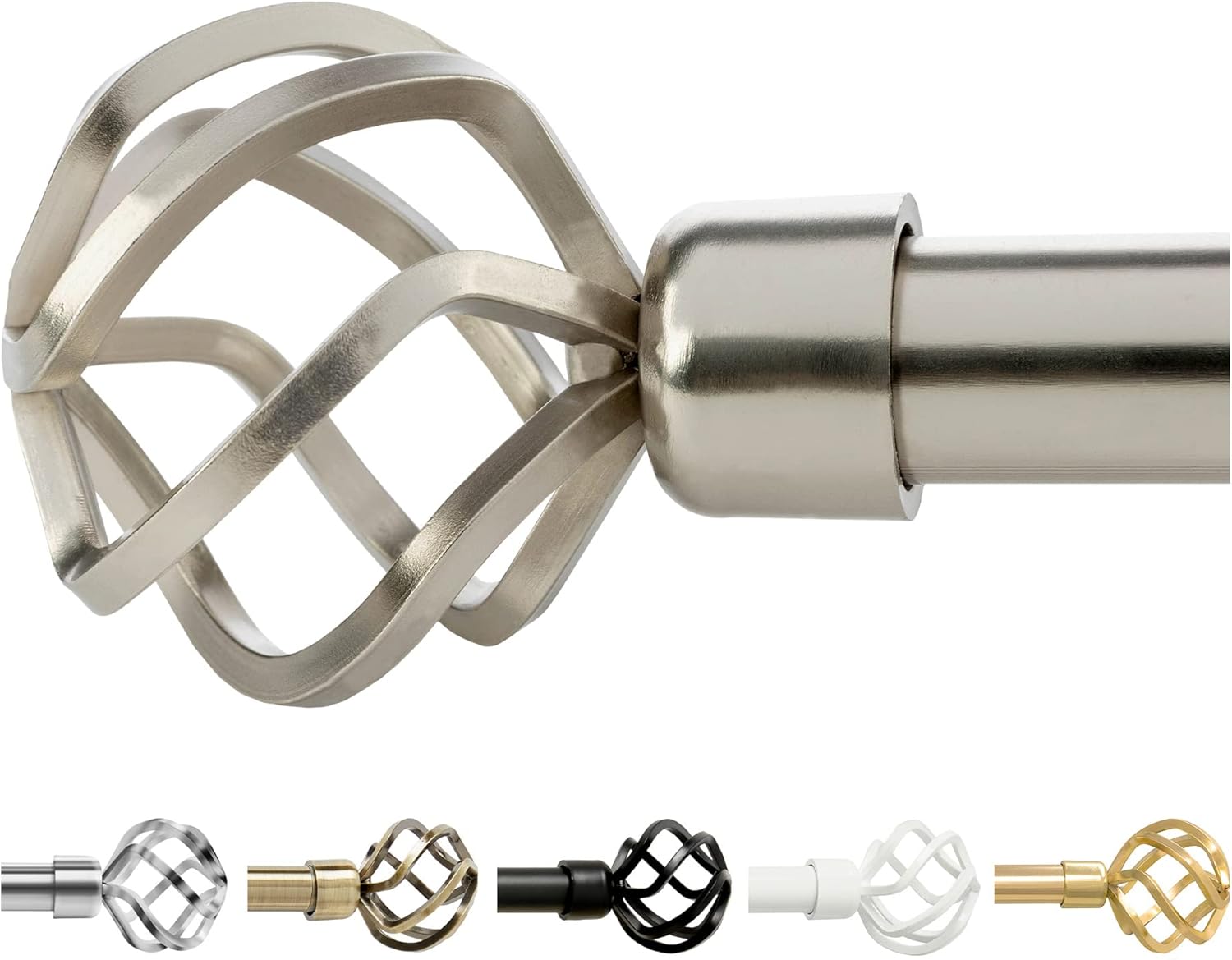 Window Treatment Hardware - GB Home Adjustable Curtain Rods for Windows 48 to 84 inch, Satin Nickel Single Drapery Rods, Stylish Twisted Cage Finials