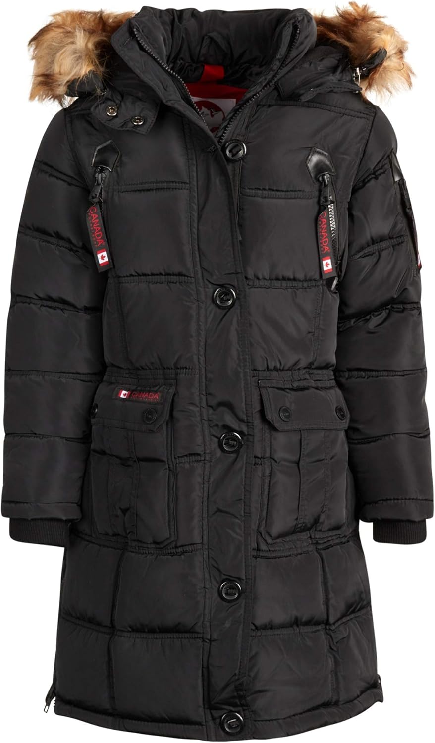 CANADA WEATHER GEAR Girls' Winter Coat - Long Puffer Bubble Jacket with Natural Fur Trimmed Hood: Clothing