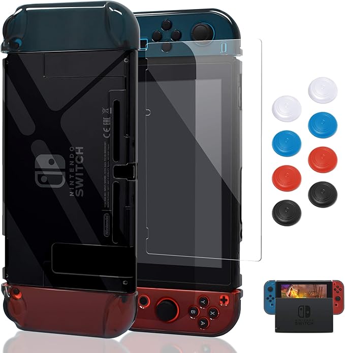 Amazon Com Case For Nintendo Switch Protective Accessories Cover Case For Nintendo Switch And Joy Con Controller Dockable With A Tempered Glass Screen Protector Black Computers Accessories
