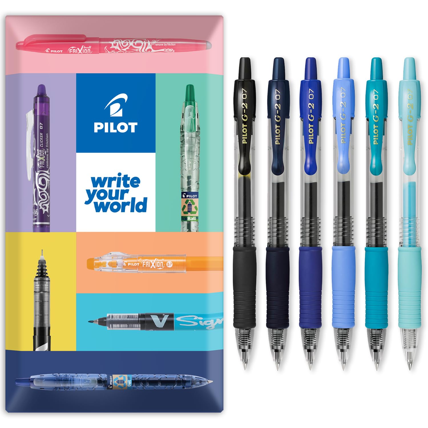 PILOT G-2 Retractable Gel Ink Rollerball Pens - 0.7mm Nib Tip - In Envelope Gift Packaging - Pack Set of 6 - Cool Tones