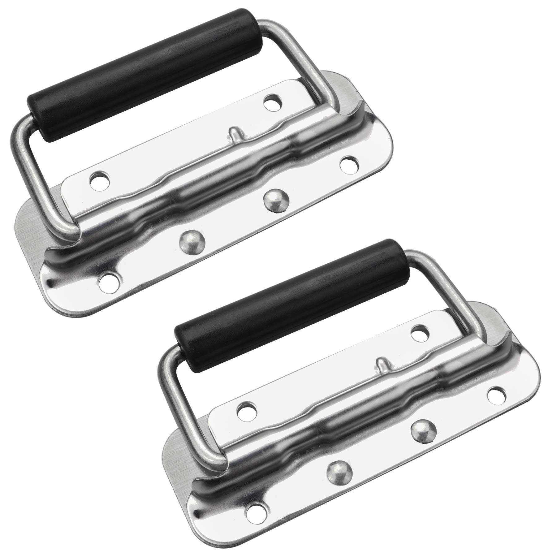 NORSON-NADISHA 2Pcs Box Handles Spring Folding Metal Chest Handle, 122x41mm Stainless Steel Spring Loaded Flight Case Handle for Toolbox Storage Boxes Luggage Hardware Replacement