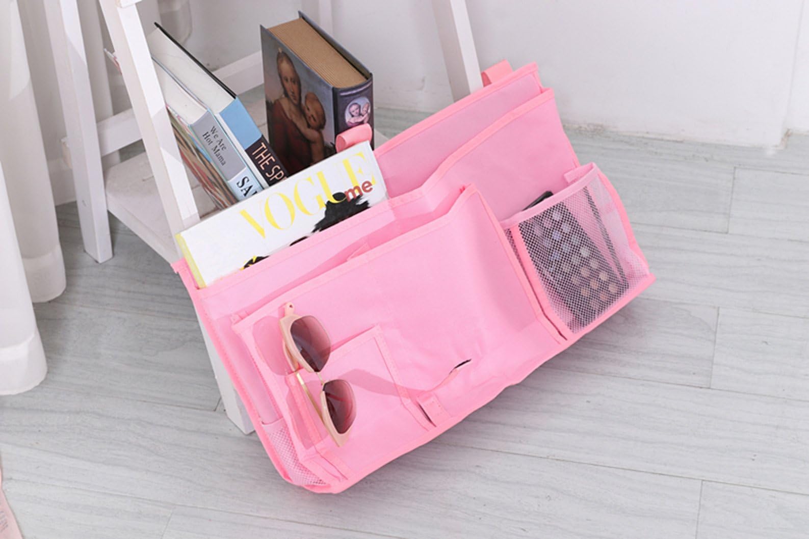 HYCONCAM Multipurpose Room Caddy Bedside Pockets Storage Organizer for Bedroom Cabin Beds Nursery Baby Phone - Pink