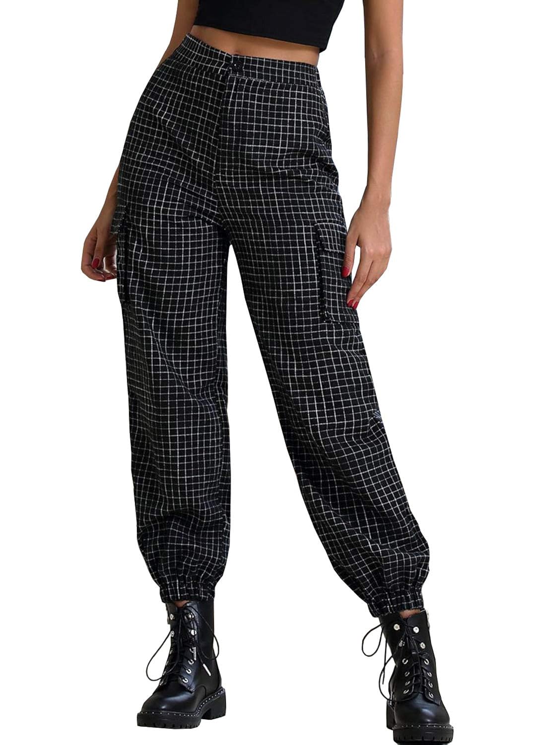 checked cargo trousers