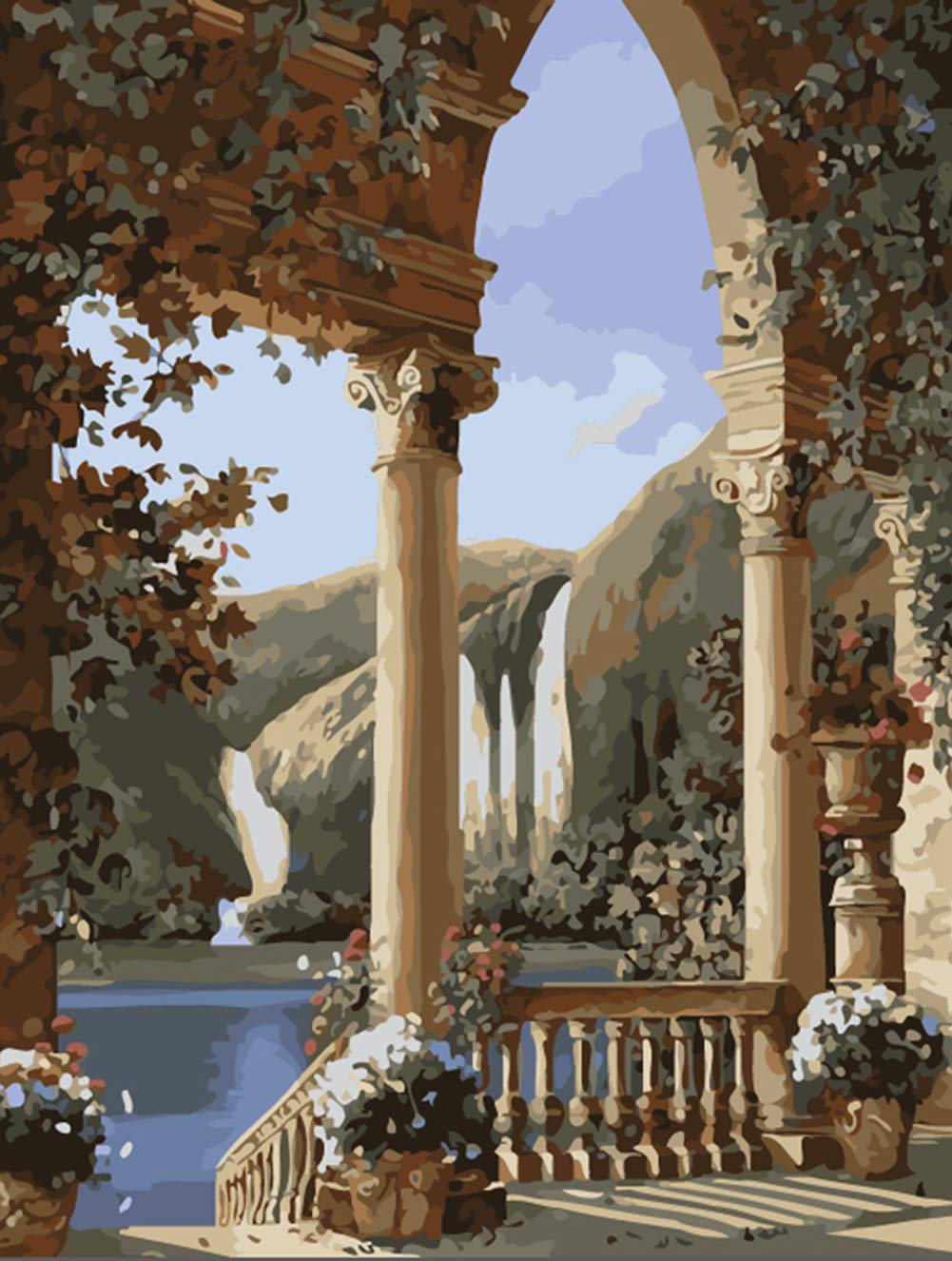 ABEUTY DIY Fabric Decorating Kits, Paint by Numbers Arch Bridge Landscape 16x20 inches Number Painting Wall Art (Arches, No Frame)