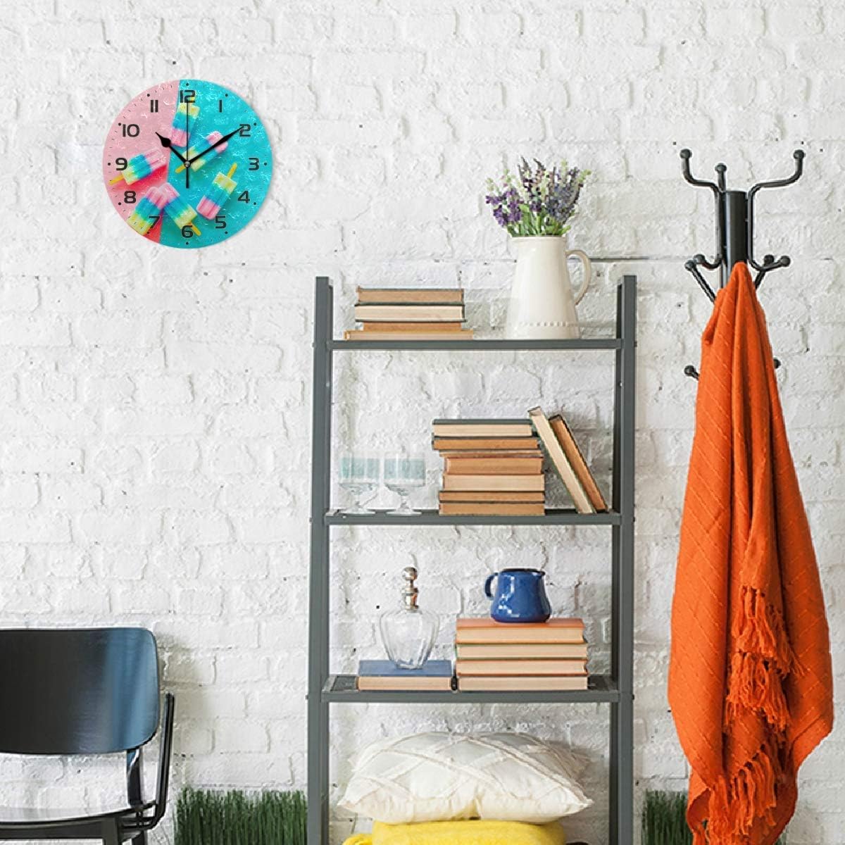 Amazon Co Jp パステルカラーブルーとピンクソーダストロベリーレモンラウンド スクエアアクリル壁時計油絵ホームオフィススクール装飾的な創造的な創造的な創造的な創造的なデュアル使用時計芸術 ホーム キッチン