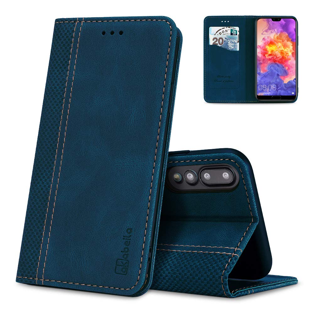 AKABEILA Case for Huawei P20 Pro Case PU Leather Flip Wallet Case with Magnetic Closure Kickstand Card Slots Huawei P20 Pro Phone Case Cover Holder Protective Screen Protector Shell Shockproof Blue