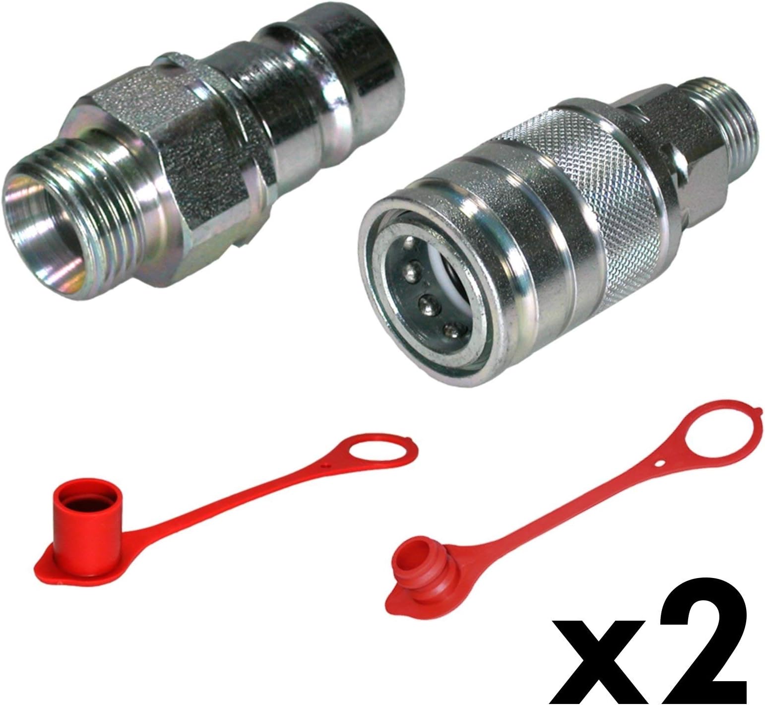 Hydraulik 2x Hydraulik Muffe & Stecker 12L inkl. Staubschutz Industrie Qualität ISO 7241-1A, HS1