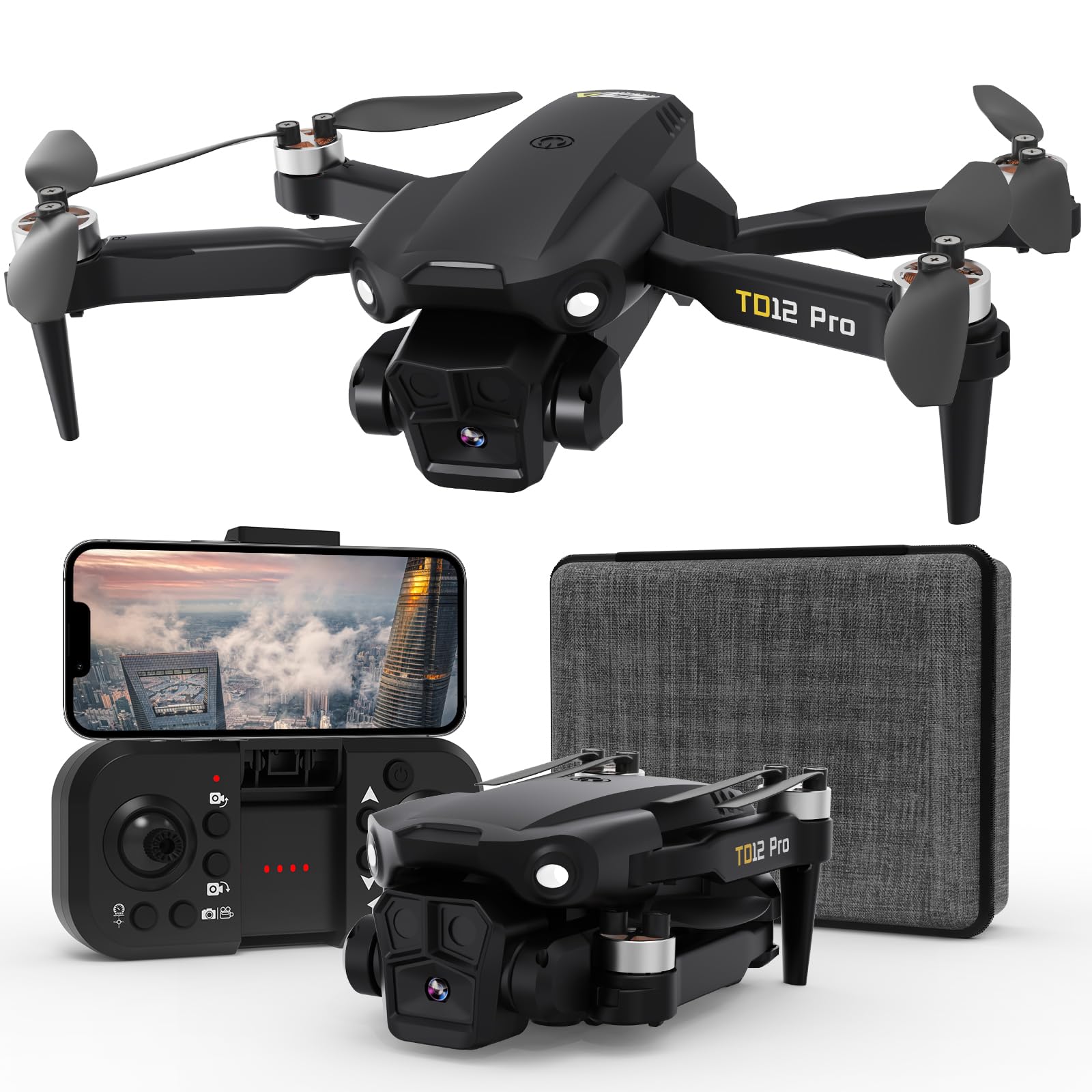 Photo 1 of Toladrone TD12Pro Drone with 1080P HD Camera, Brushless Motor, Optical Flow Positioning, Level 3 Wind Resistance, 3 Speed Modes, Drones for Adults Beginners, Outdoor Photography Foldable RC Quadcopter