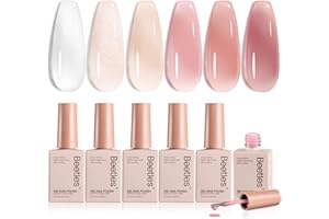 beetles Gel Polish Whispers of Love Jelly Gel Nail Polish Set - 6 Colors Milky White Nude Pink Neutral Sheer Translucent Soak Off UV Gel Nail Kit, Nail Concealer for Salon DIY Manicure Gift for Women