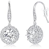 MDFUN Dangle Earrings 18K White/Yellow Gold Plated Round/Square Cut Halo Clear Cubic Zirconia Drop Earrings for Women Hypoallergenic