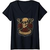 Womens Turn It Loud Vintage Sunglasses Rock and Roll Skull V-Neck T-Shirt