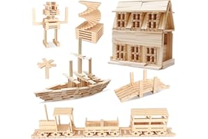 Atoylink 200PCS Wooden Building Blocks for Kids Toddlers Wood Planks Set Stacking Block Toy with Storage Bag STEM Learning Educational Toys for Boys Girls Gifts