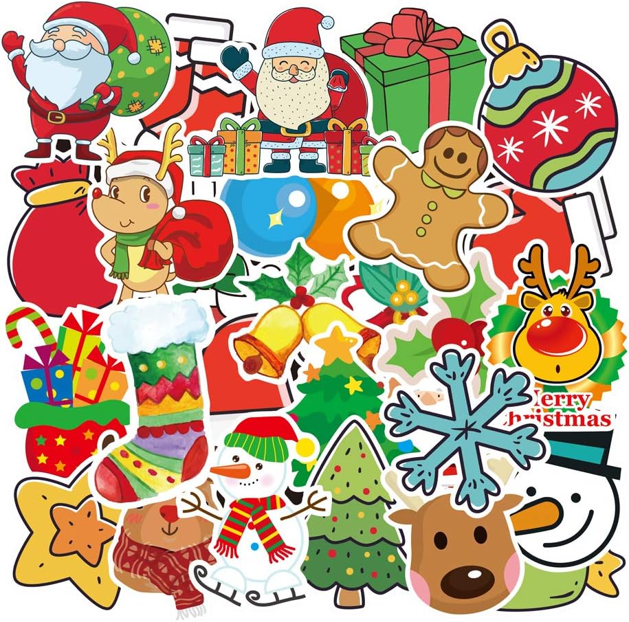 Baybuy Xmas Stickers Party Merry Christmas Decorations Waterproof Cartoon Santa Claus Sticker Snowman Snow House Tree Stockings Window Clings Set