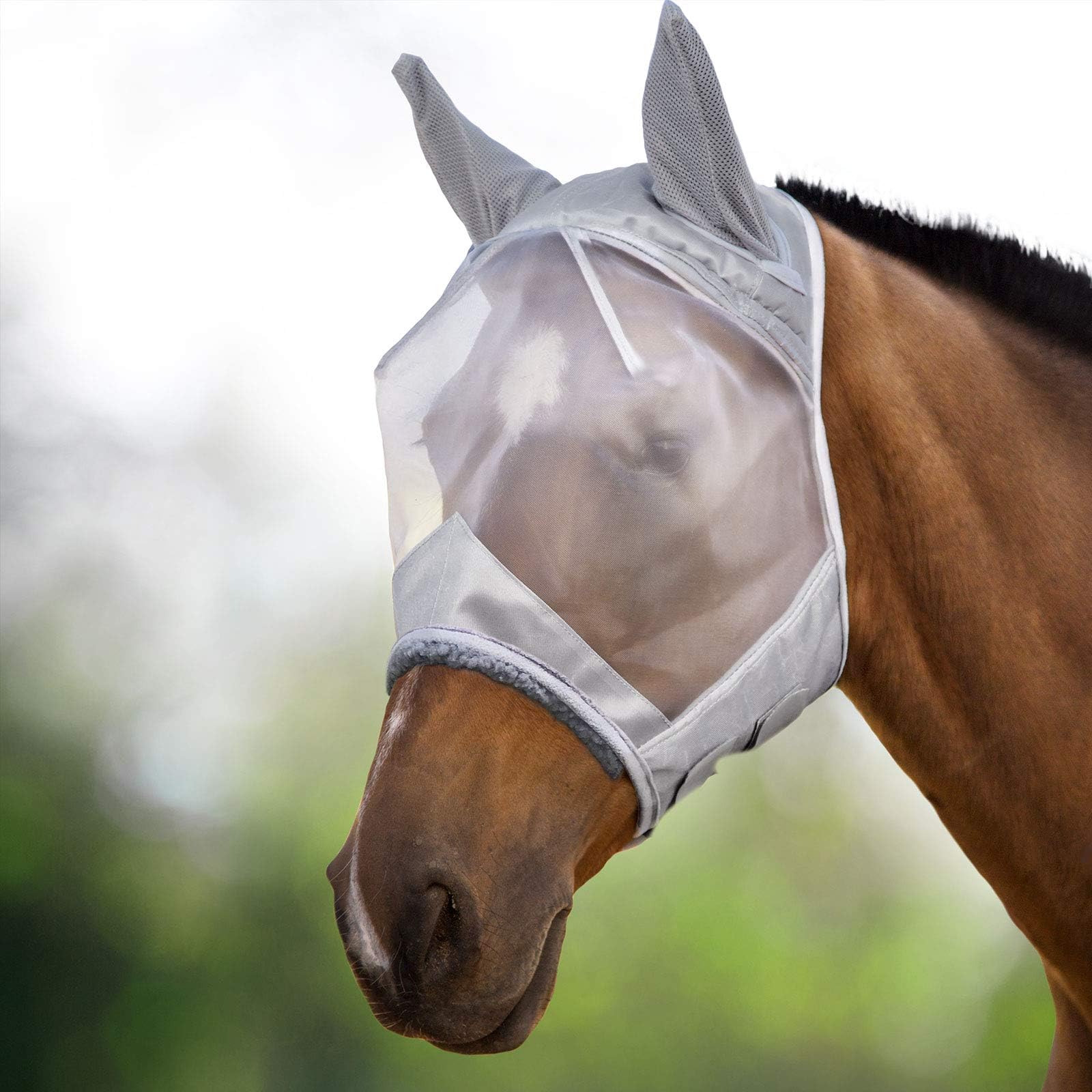 Harrison Howard CareMaster Midge-proof Fleece Padding Horse Fly Mask Half Face with Ears Moonlight Silver XL Extra Full Size