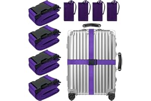LEEHOOM 8 Pack Luggage Straps Suitcase Tags Set,Adjustable Suitcase Belts TSA Approved Silicone Luggage Tags Travel Suitcase Tags with Name ID Card for Luggage Suitcase Travel Accessories - Purple