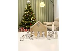 JinniuX Wooden Nativity Set for Kids, 13Pcs Christmas Nativity Scene, Small Nativity Figurines for Kid DIY Coloring, Wooden Style Nativity Sets & Figures for Kids and Family Holiday Christmas Décor